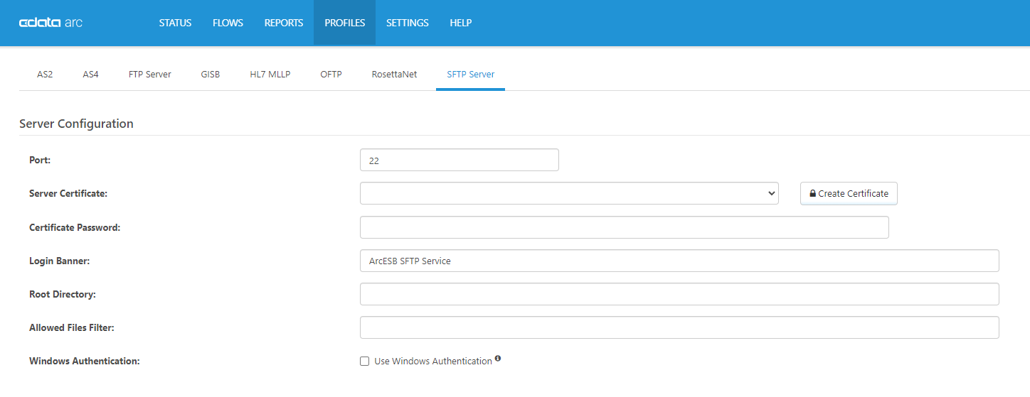 FTP and SFTP Server Configuration Profiles